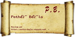 Pethő Béla névjegykártya